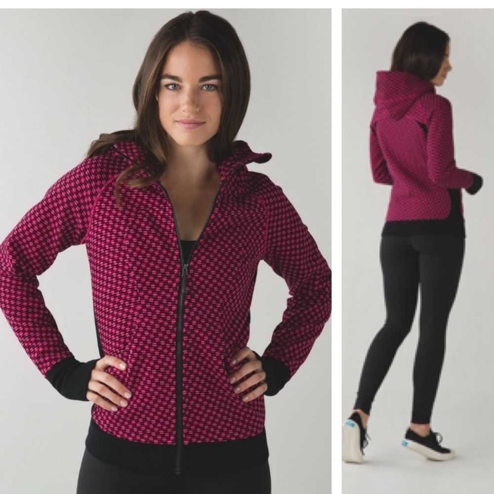 Lululemon Scuba Hoodie III Jacket Zip Print DeepDive Berry Pockets Cotton Soft 6